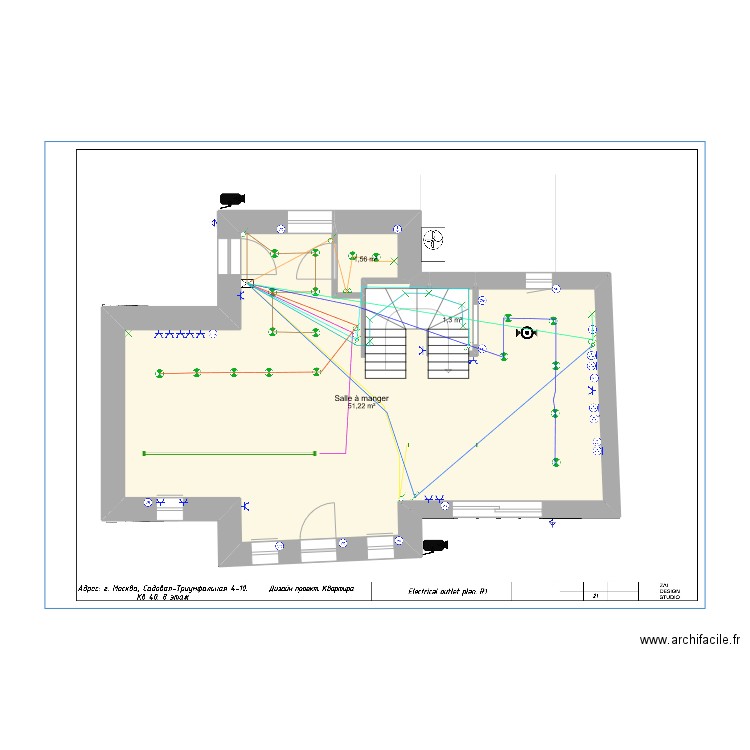 Électricité r0 plan éclairage . Plan de 3 pièces et 54 m2