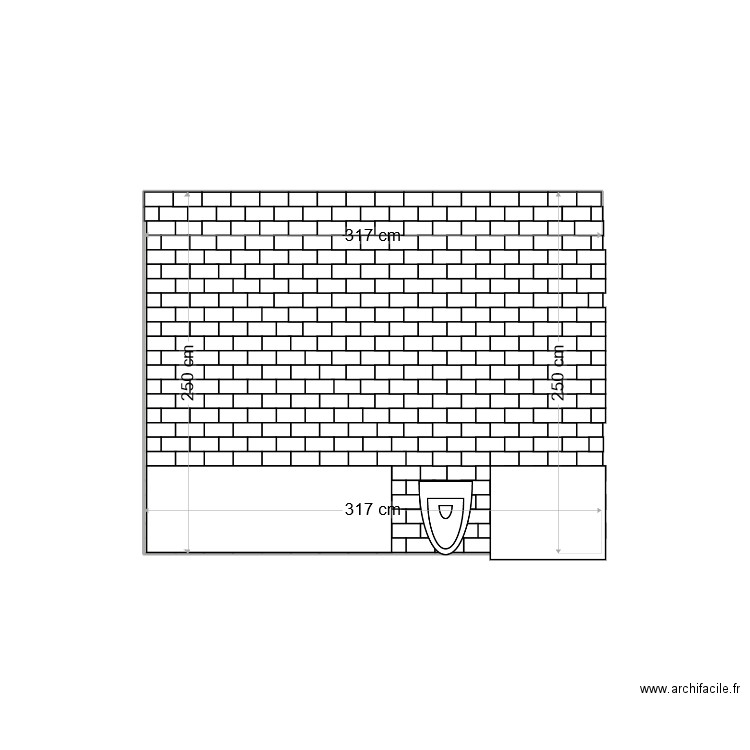 MUR BAGNOIRE. Plan de 1 pièce et 8 m2