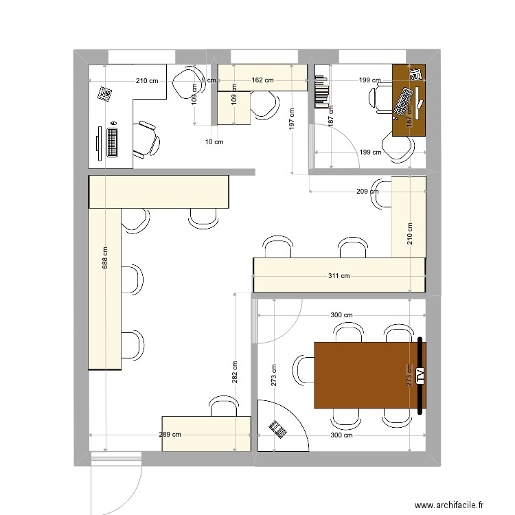 Bureau3. Plan de 3 pièces et 40 m2