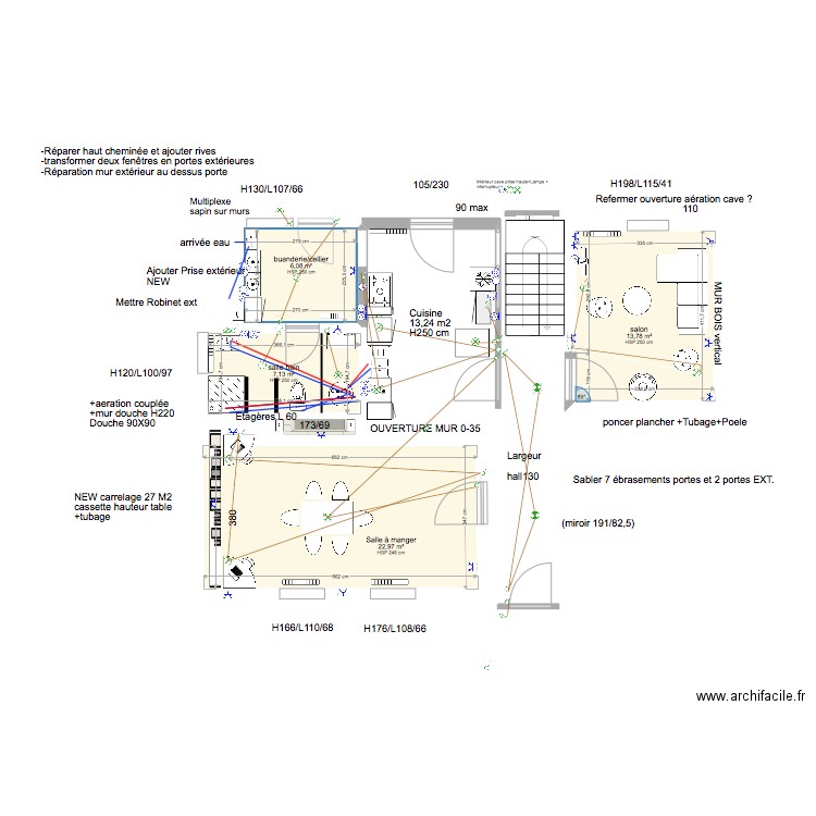 235 -REZ - . Plan de 4 pièces et 50 m2