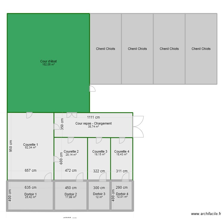 Chenil 2. Plan de 14 pièces et 574 m2