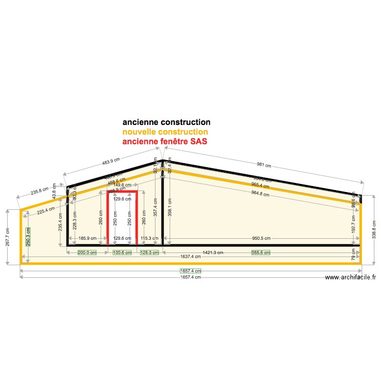 vue pignons en surprojection. Plan de 0 pièce et 0 m2