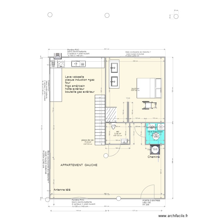 PLAN CHAUFFAGISTE PLACOT ELECTRICITE APP GAUHE. Plan de 4 pièces et 102 m2