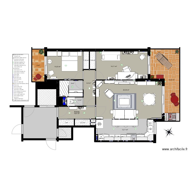 Appart_Test. Plan de 18 pièces et 107 m2