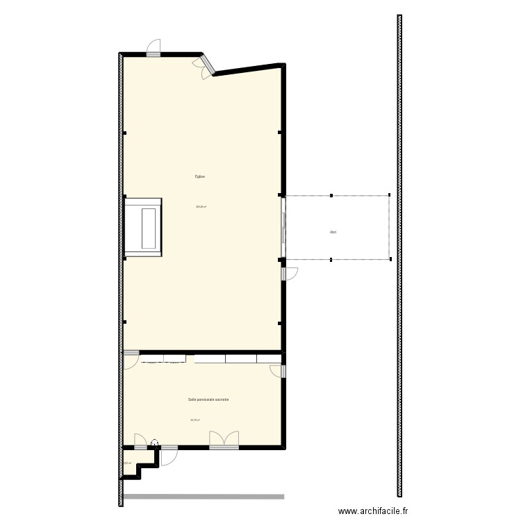 Église Sainte Anne. Plan de 3 pièces et 274 m2