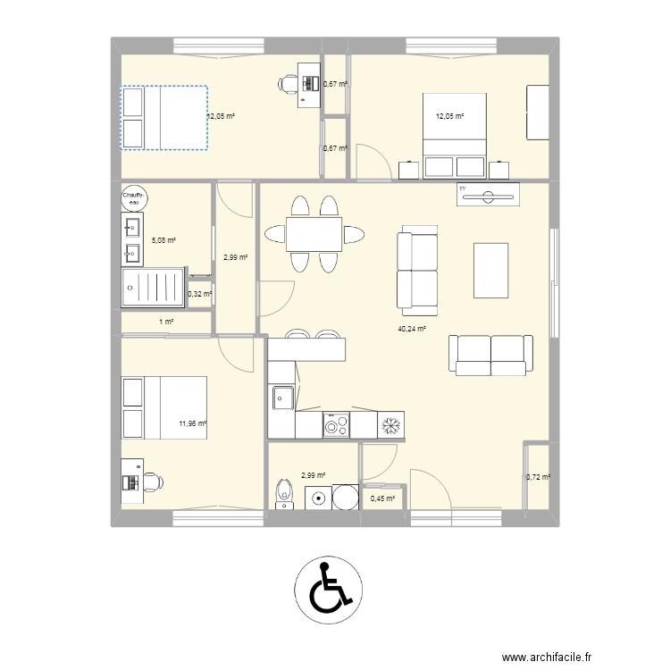 plan t4 V2. Plan de 13 pièces et 91 m2