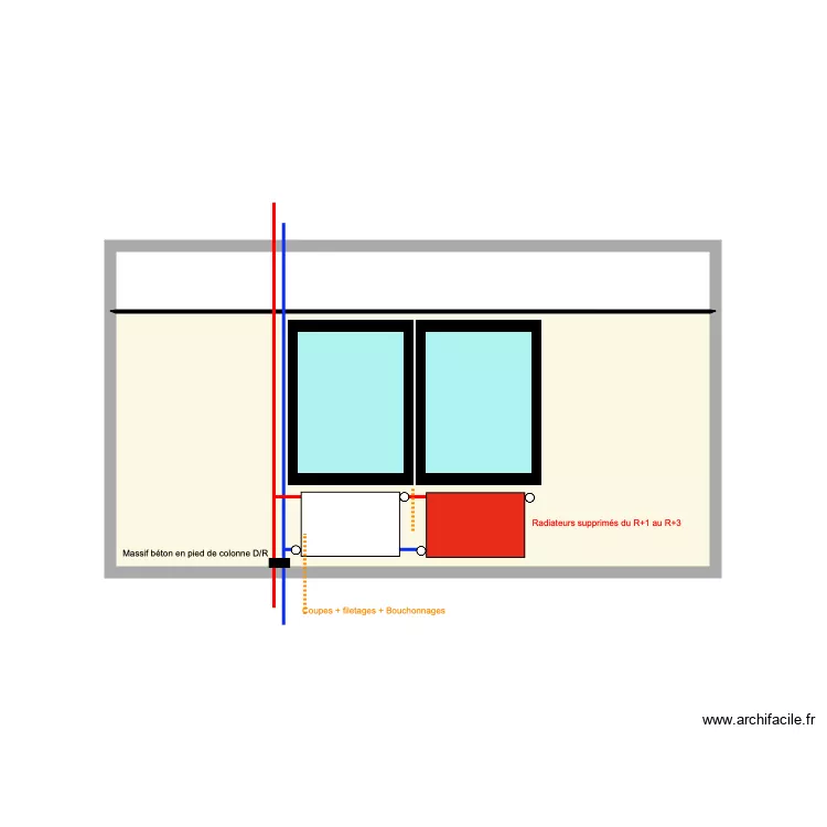 COUPE CHAUFFAGE CASERNE BESSIERES PARIS 17. Plan de 
