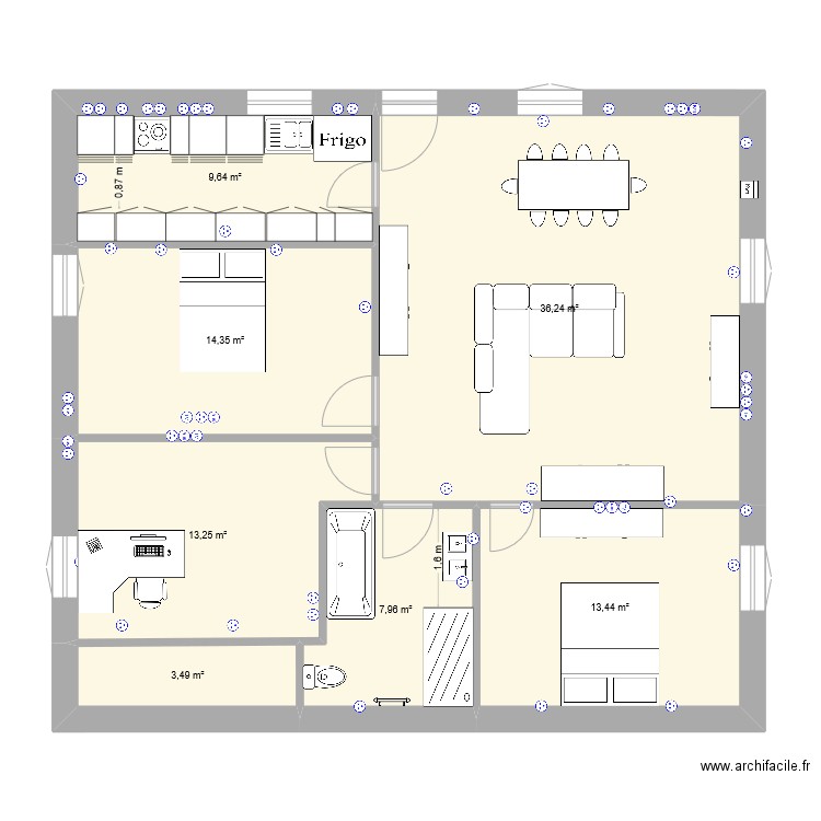 glanon rdc. Plan de 7 pièces et 98 m2