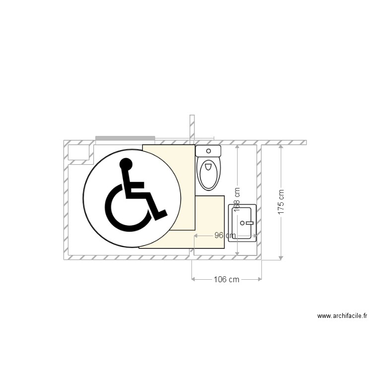 toilette PMR. Plan de 0 pièce et 0 m2