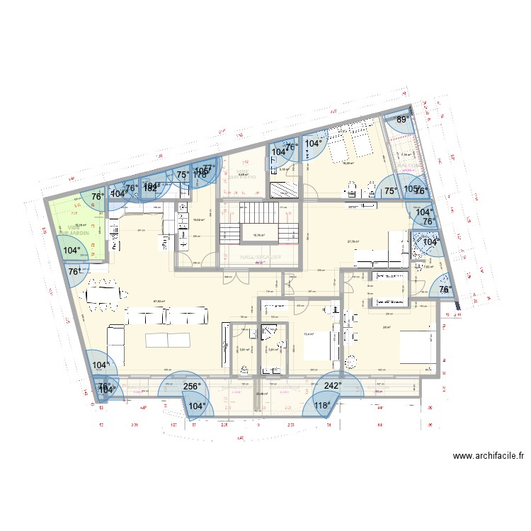 APPARTEMENT VDN. Plan de 18 pièces et 256 m2