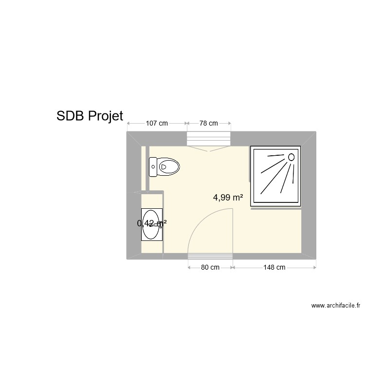 SDB CLAIR INITIAL. Plan de 3 pièces et 11 m2