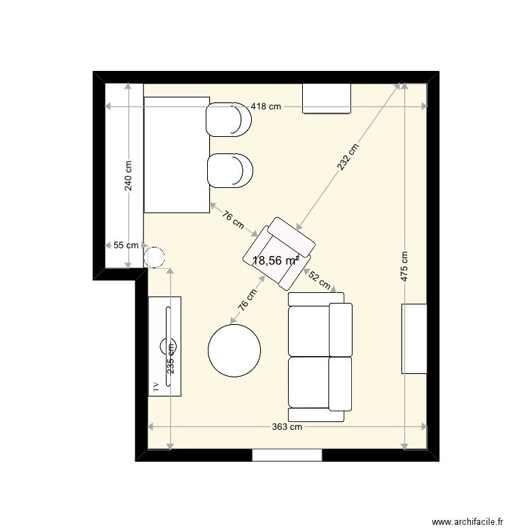 Alex. Plan de 1 pièce et 19 m2