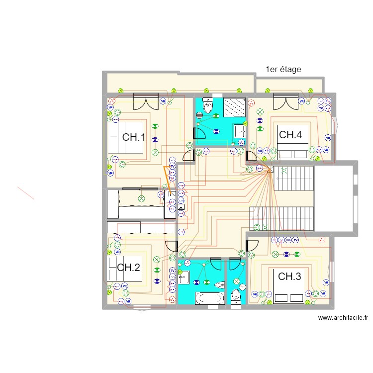 1er étage 123 chantier FIN 3 FFF XXX ZZZxxxaaabbbAAA. Plan de 12 pièces et 162 m2