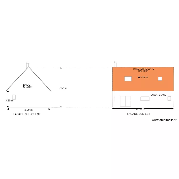 facades SUD  offrethun. Plan de 