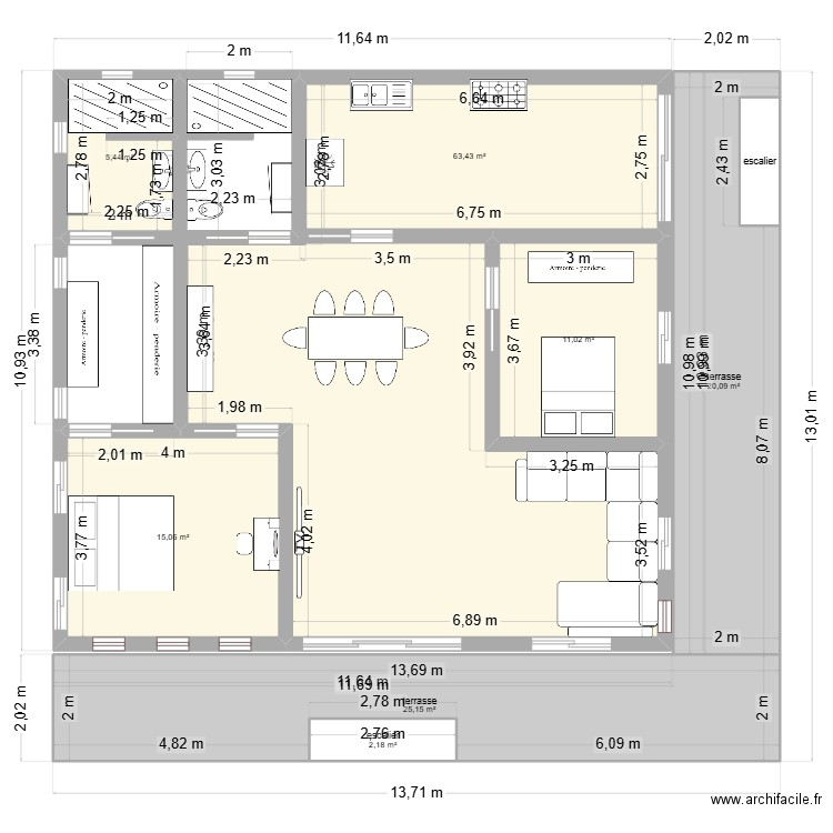 ID1. Plan de 8 pièces et 144 m2