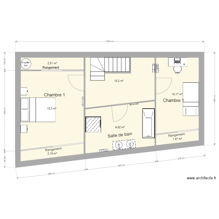 Appt 2ème étage Gouvieux. Plan de 7 pièces et 52 m2