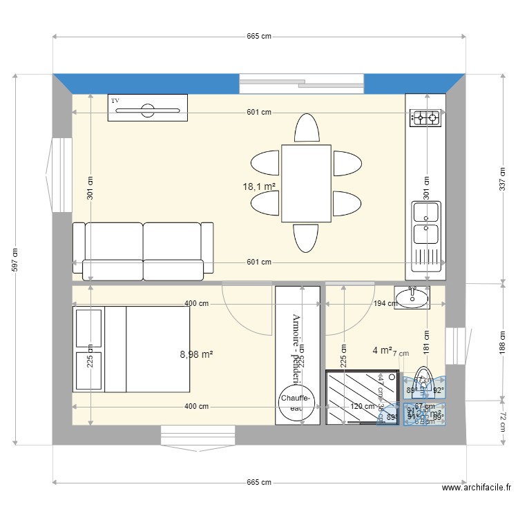 atelier. Plan de 4 pièces et 31 m2