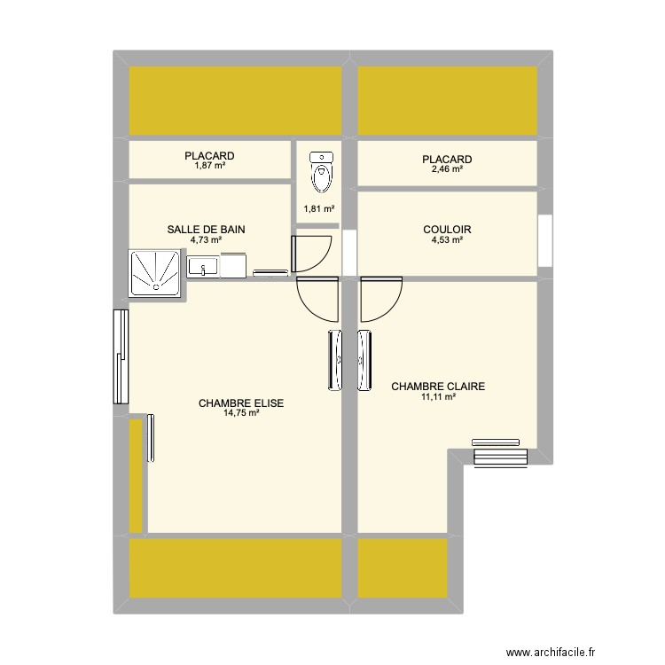 CHAMBRE ETAGE. Plan de 12 pièces et 55 m2