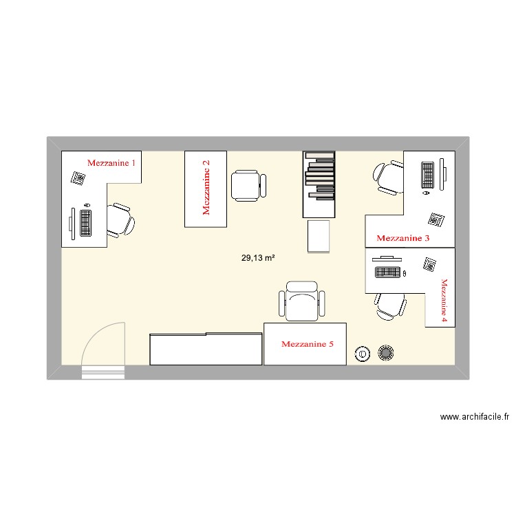 Bureau Mezzanine. Plan de 1 pièce et 29 m2