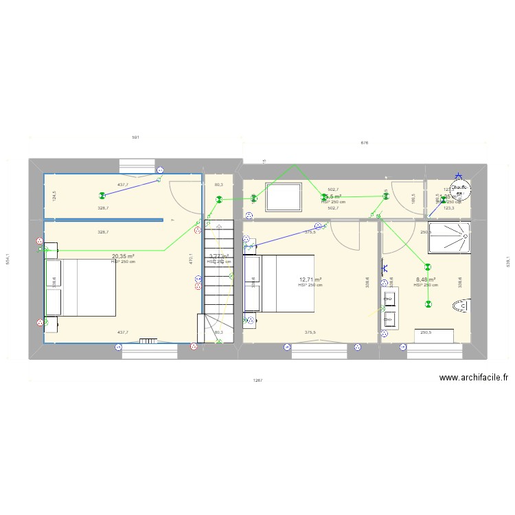 Tristan étage. Plan de 6 pièces et 52 m2