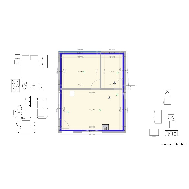 Plan PM 9 nu. Plan de 10 pièces et 38 m2