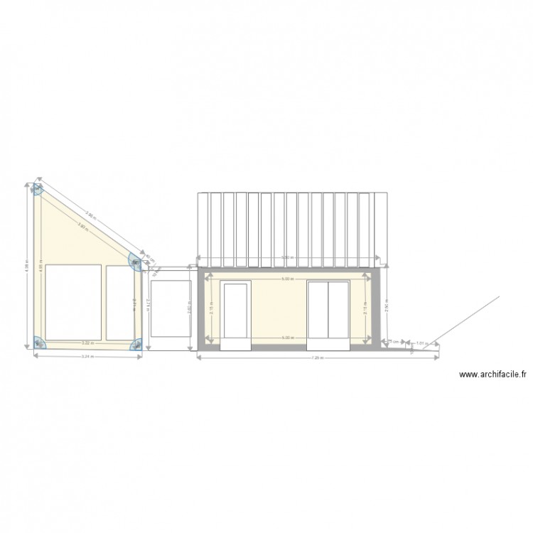 facade est 5. Plan de 2 pièces et 23 m2