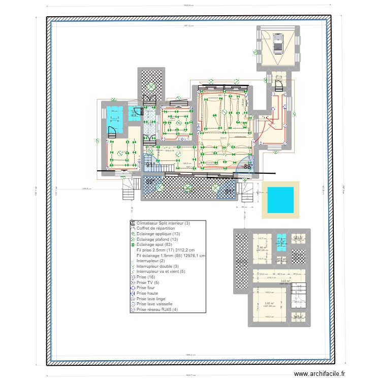 plan electricte  189. Plan de 21 pièces et 370 m2