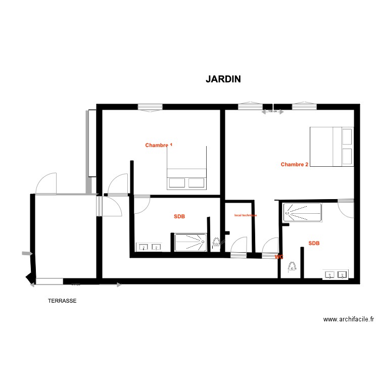 maison  étage travaux chambre bleu. Plan de 3 pièces et 55 m2