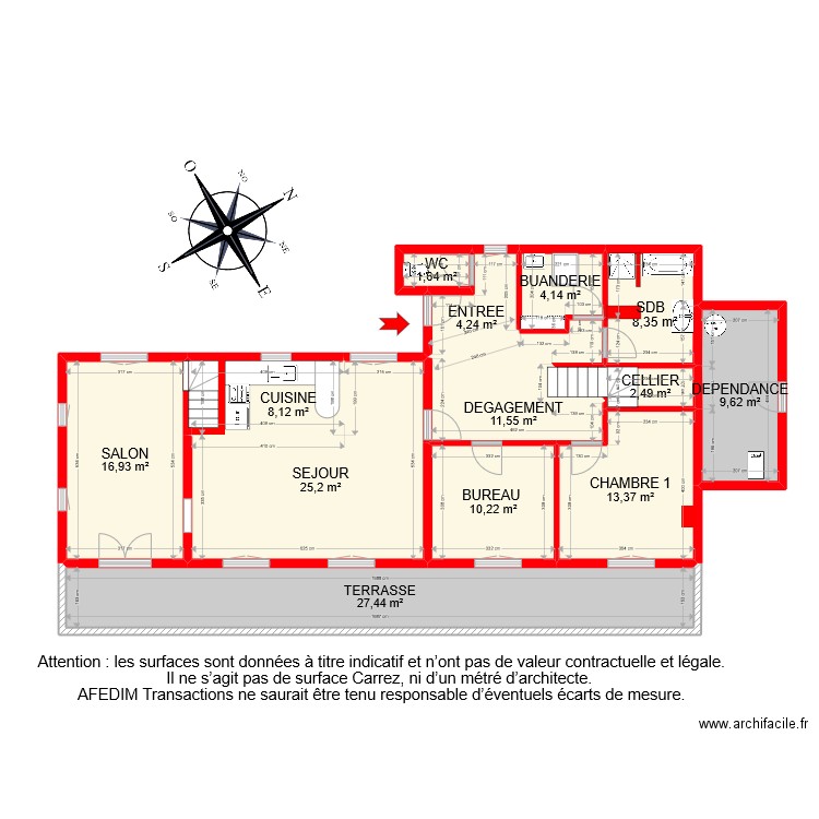 BI 7767 RDC. Plan de 14 pièces et 143 m2