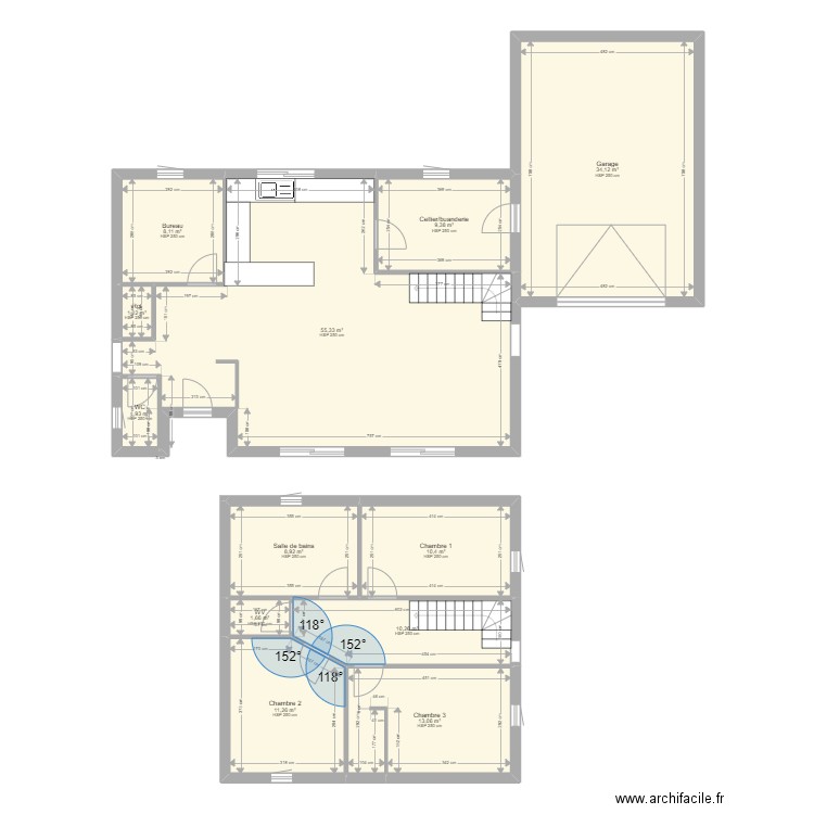Plans maison étage. Plan de 12 pièces et 166 m2