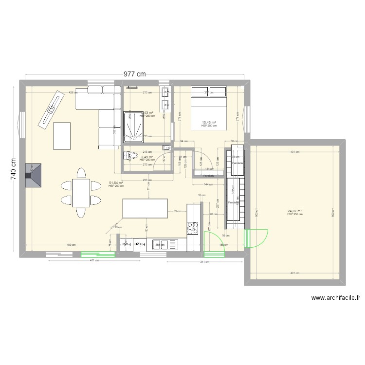 PC - facade. Plan de 14 pièces et 165 m2