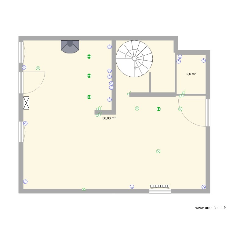 Plan électrique St Emiliion RDC. Plan de 2 pièces et 59 m2