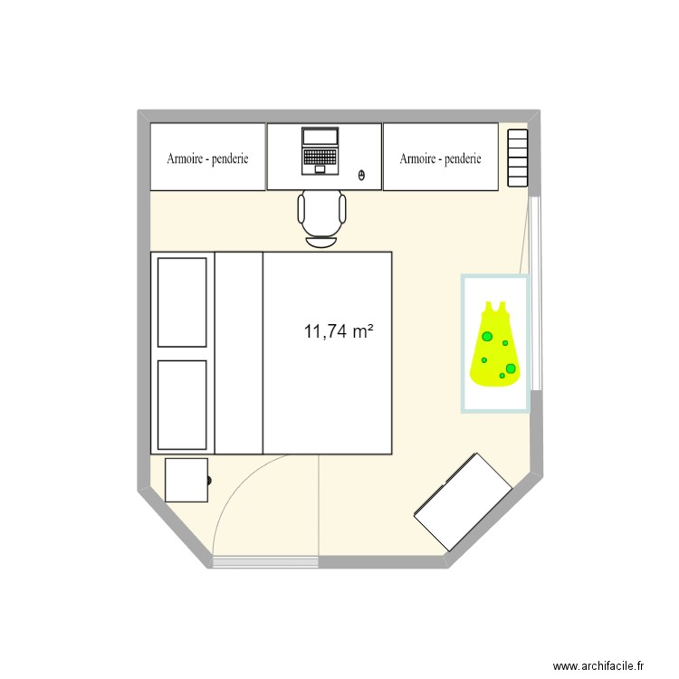 Chambre1. Plan de 1 pièce et 12 m2