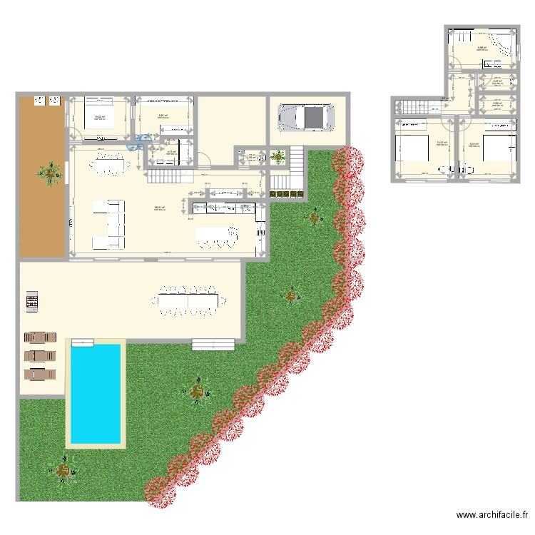 Villa Jonage. Plan de 16 pièces et 273 m2