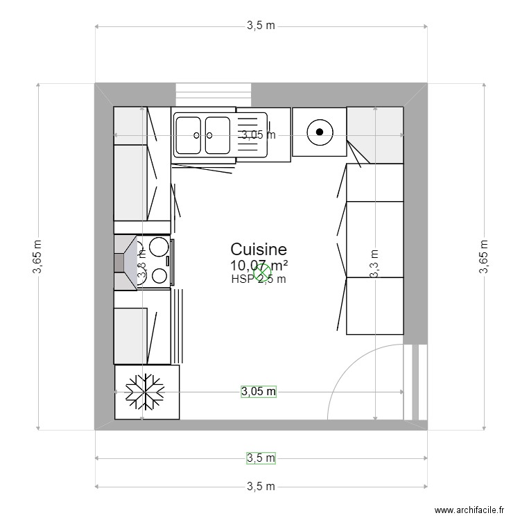 La Rose des Vents Cuisine. Plan de 1 pièce et 10 m2