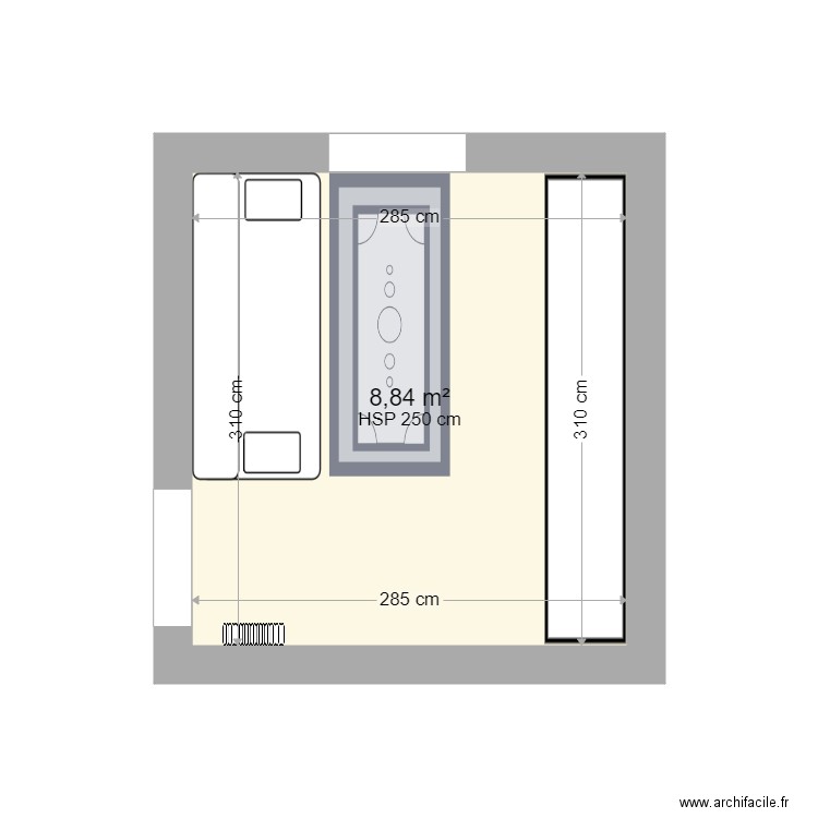 Projet Coeur. Plan de 1 pièce et 9 m2