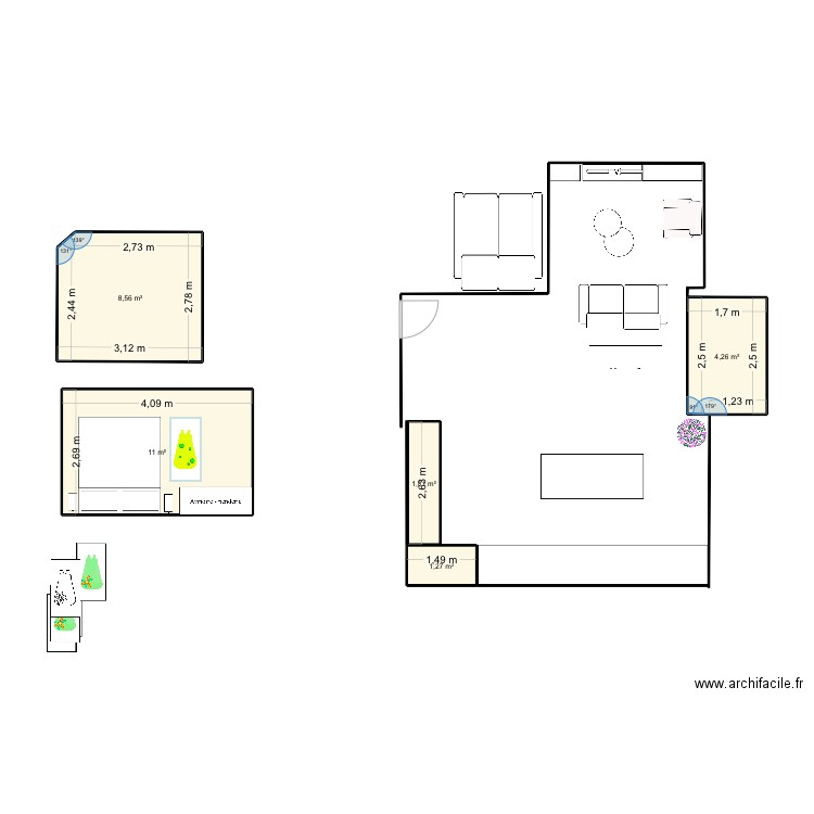 Appartement 1. Plan de 5 pièces et 27 m2