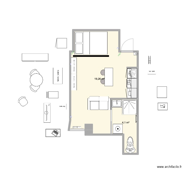 Grande R 3. Plan de 2 pièces et 23 m2