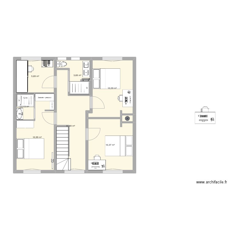 haut modifie. Plan de 9 pièces et 55 m2