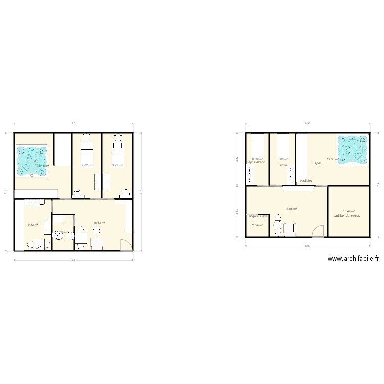 institut. Plan de 12 pièces et 131 m2