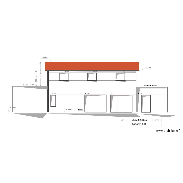 FACADE SUD  . Plan de 2 pièces et 27 m2