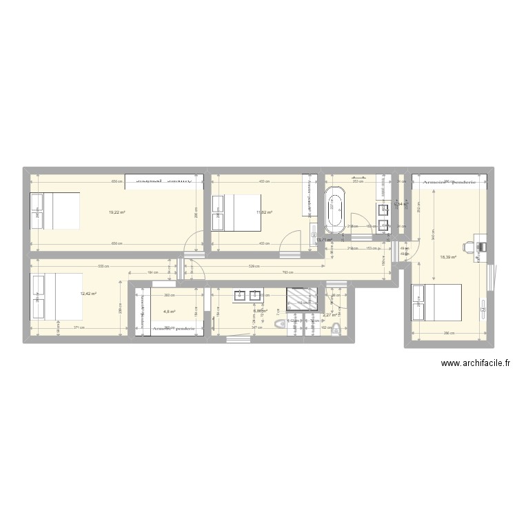etage ly2. Plan de 9 pièces et 90 m2