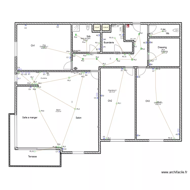 appart ch&eacute;ra 75/12. Plan de 11  et 216 m²
