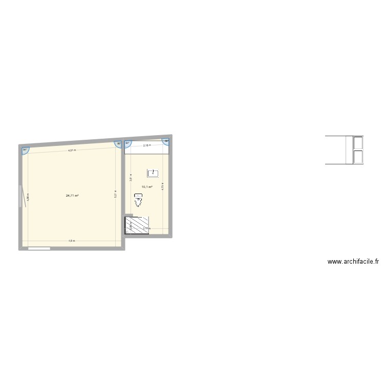 agrandissement 2. Plan de 2 pièces et 35 m2