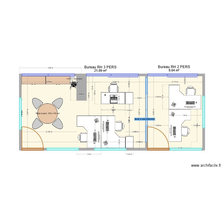 NOUVEL IMPLANTATION BUREAU RH. Plan de 2 pièces et 31 m2