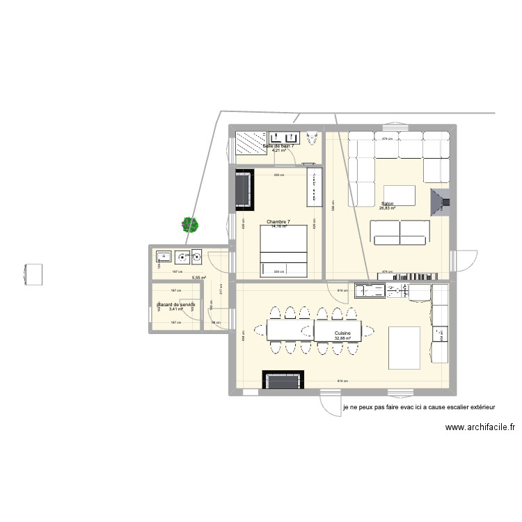 dependance vierge avec ouverture 1mur petite ch. Plan de 6 pièces et 87 m2