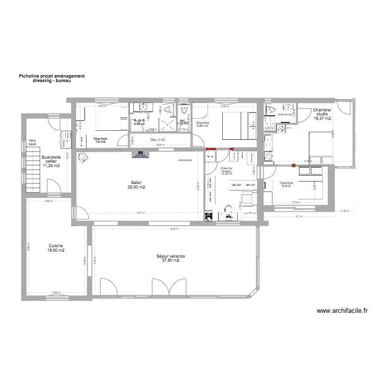 Picholine am&eacute;nagement acc&egrave;s studio 6. Plan de 0 pièce et 0 m2