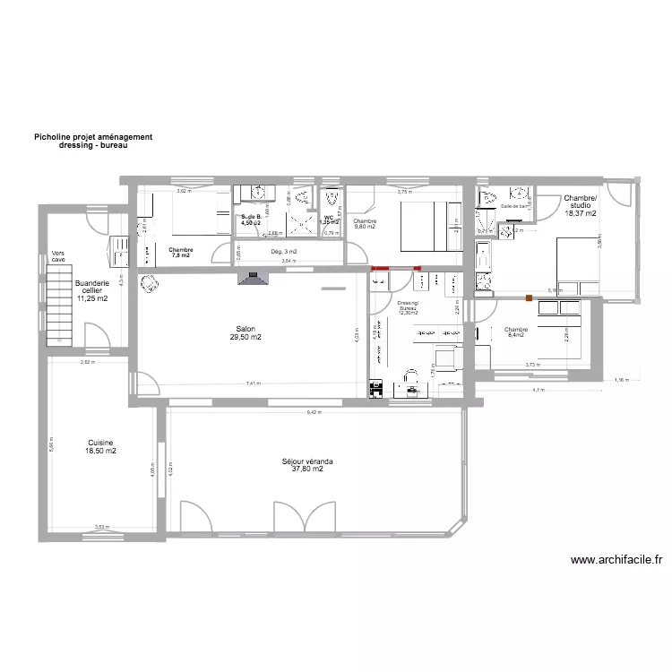 Picholine am&eacute;nagement acc&egrave;s studio 6. Plan de 