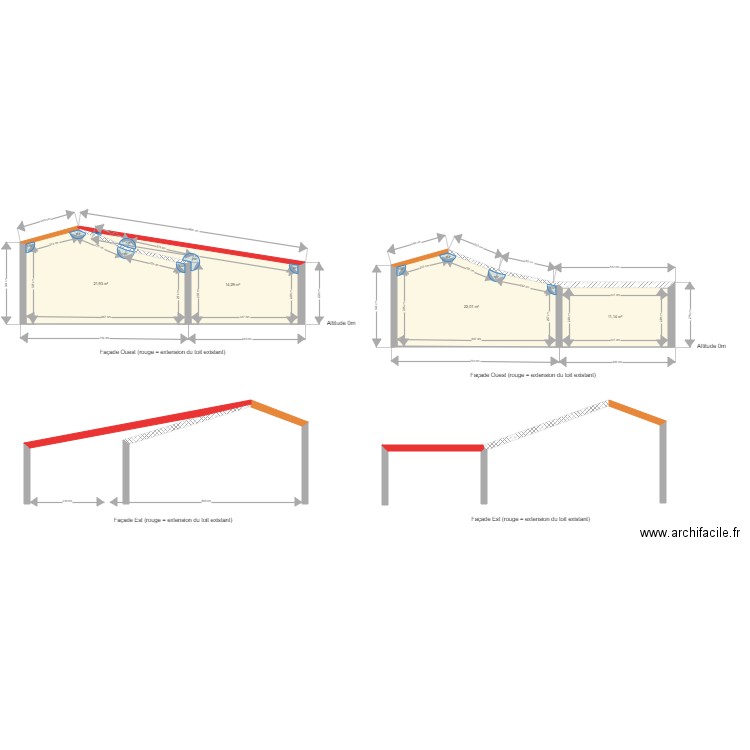 Arès extension 2020 final façade ouest. Plan de 0 pièce et 0 m2