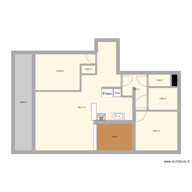 appart. Plan de 10 pièces et 81 m2